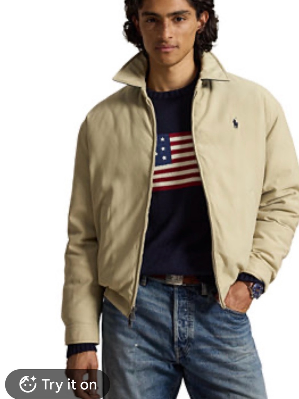 Ralph Lauren Beige Zip-Front Bomber Jacket